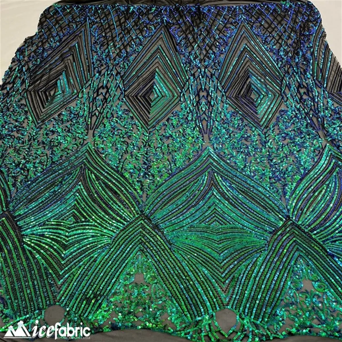 Diamond Geometric Stretch Sequin Fabric On Mesh