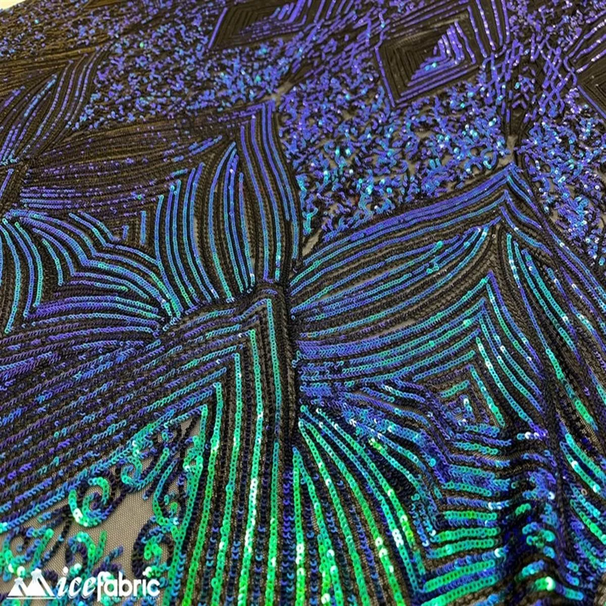 Diamond Geometric Stretch Sequin Fabric On Mesh