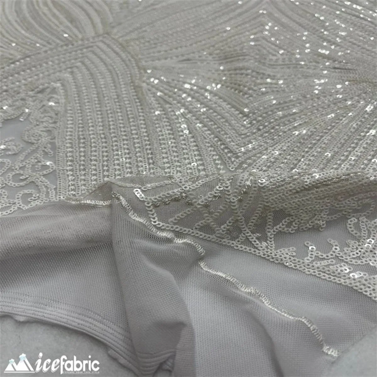 Diamond Geometric Stretch Sequin Fabric On Mesh