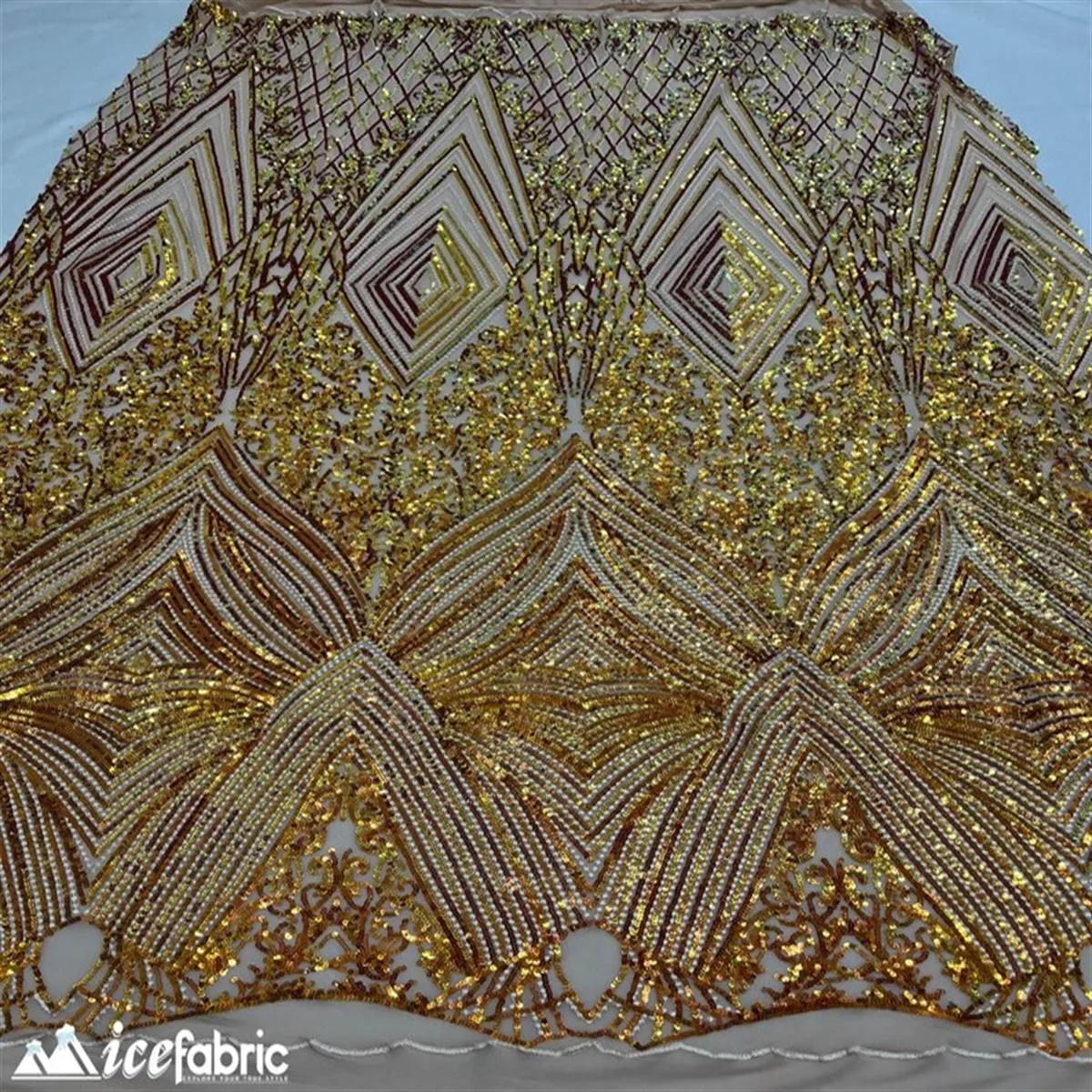 Diamond Geometric Stretch Sequin Fabric On Mesh