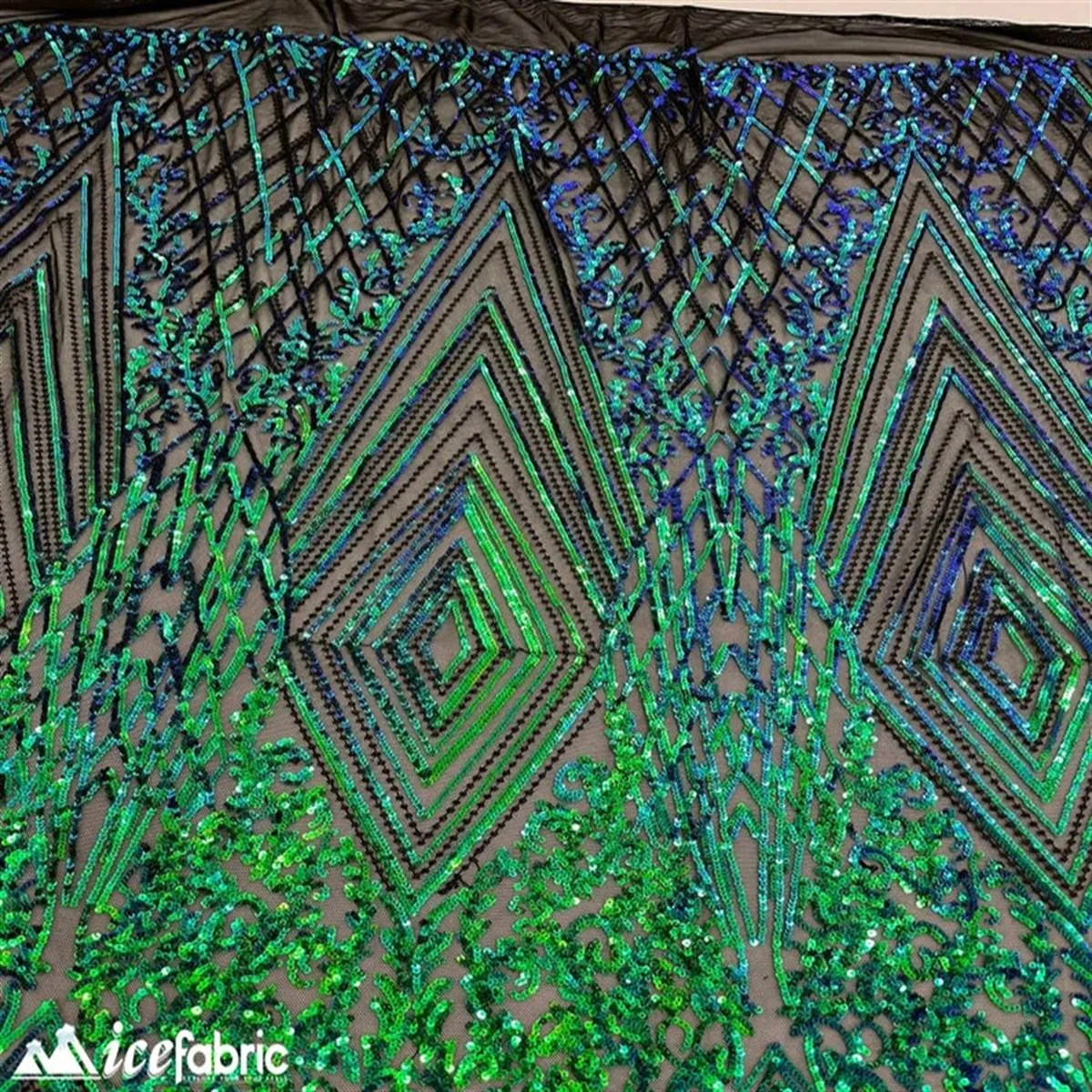 Diamond Geometric Stretch Sequin Fabric On Mesh