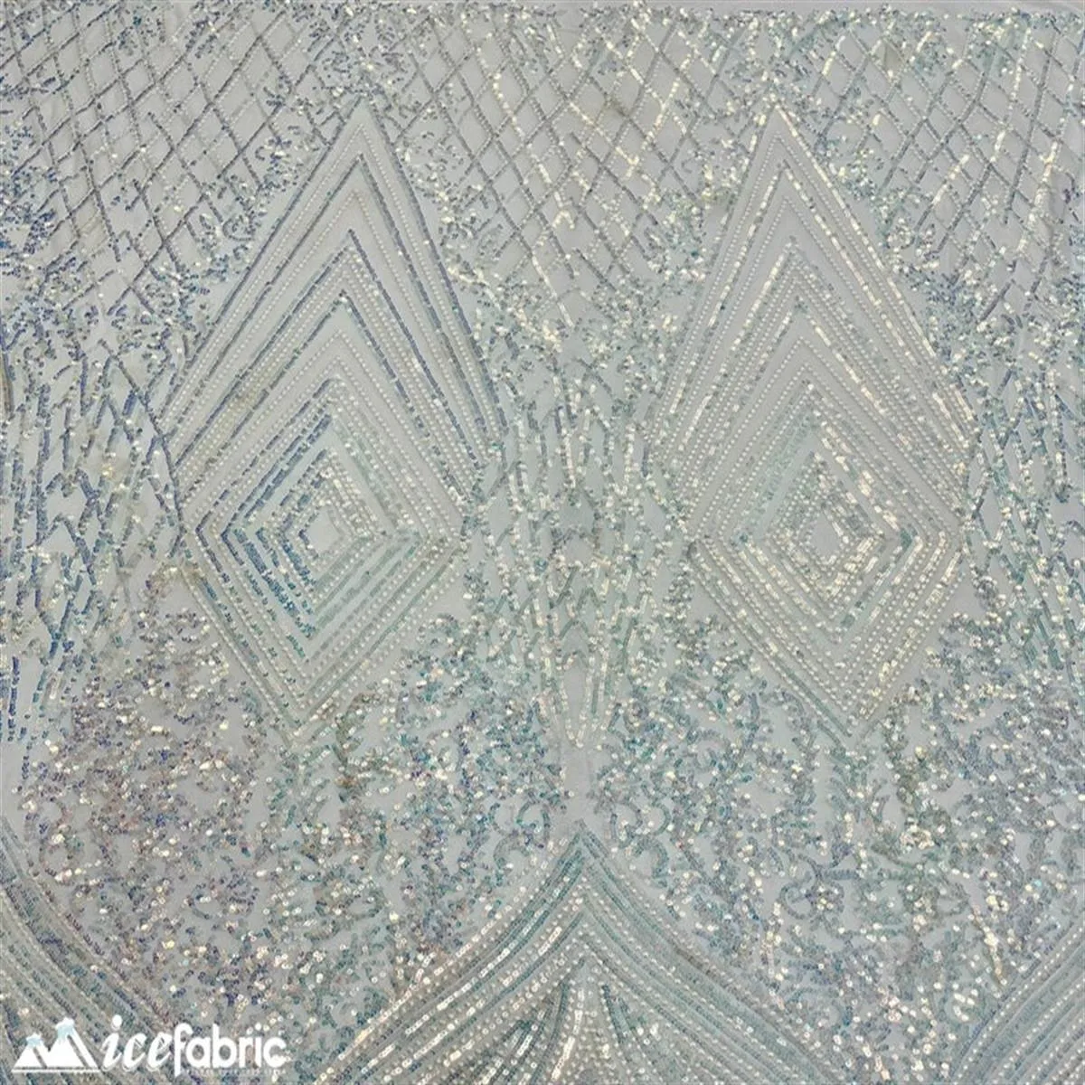 Diamond Geometric Stretch Sequin Fabric On Mesh