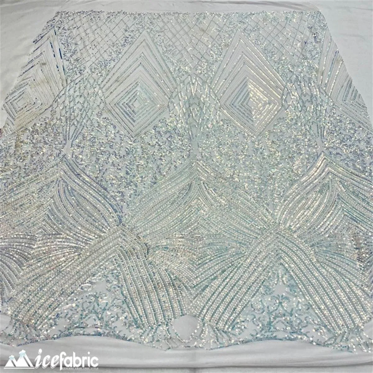 Diamond Geometric Stretch Sequin Fabric On Mesh