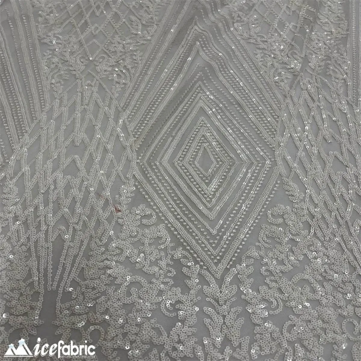 Diamond Geometric Stretch Sequin Fabric On Mesh