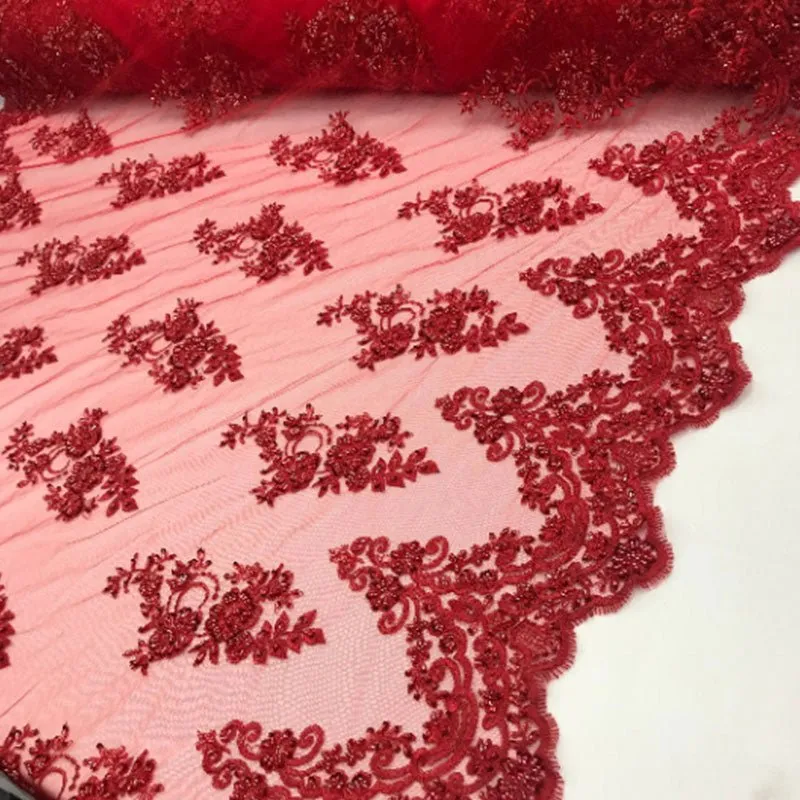 Floral Embroidered Bridal Wedding Beaded Mesh Lace Fabric