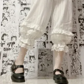 Getadme Japanese Sweet Lolita Safety Short Pants Women Kawaii Ruffleds Knickers Cotton Elastic Waist Victorian Bow Shorts Cute Bloomers