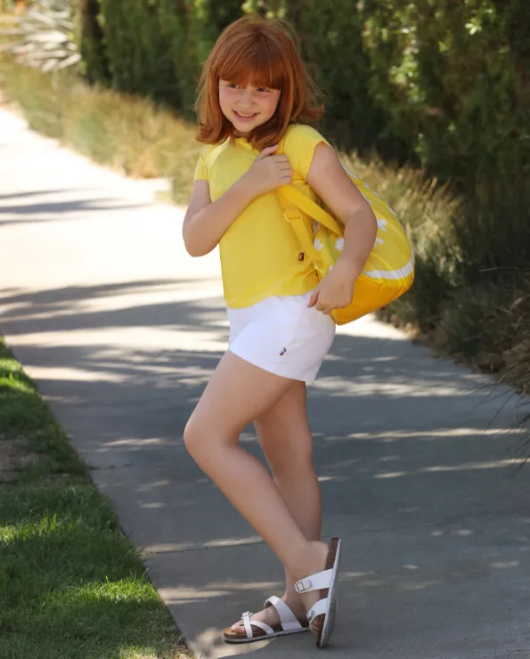 Girls Soft Cotton Jersey Cap Sleeve Crew Tee | Yellow