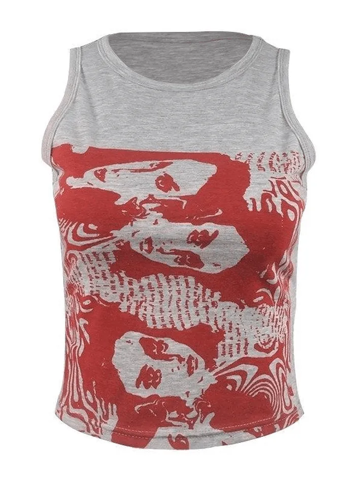 Gothic Screen Print Crop Tank Top