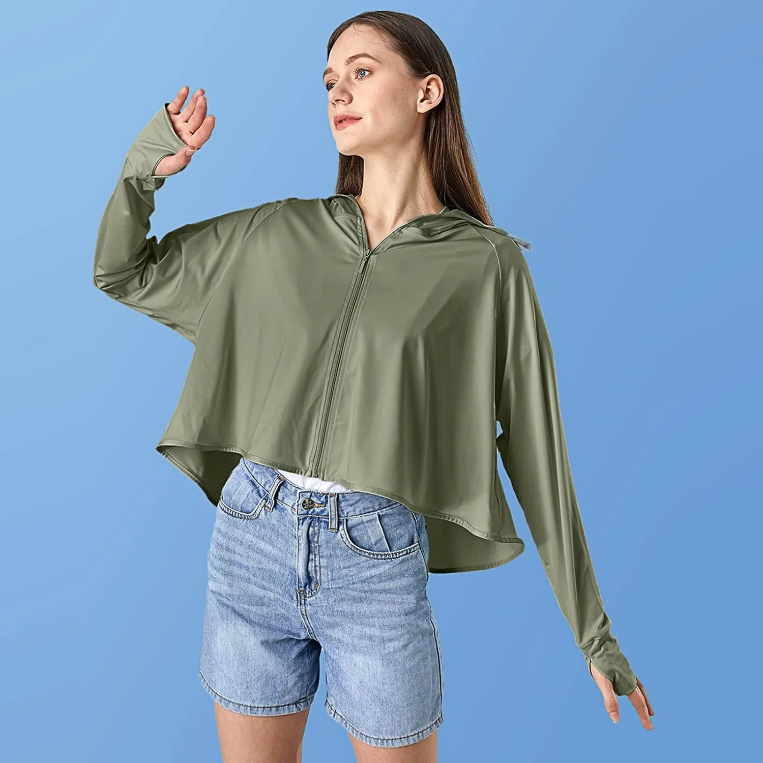 Hercicy 2 Pcs UV Protection Clothing Sun Protection Hoodie Jacket Full Zip UV Block Clothing for Women