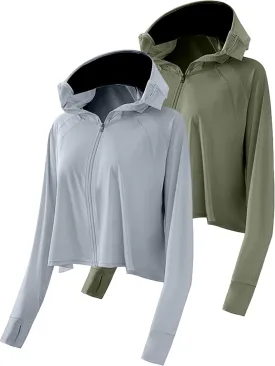 Hercicy 2 Pcs UV Protection Clothing Sun Protection Hoodie Jacket Full Zip UV Block Clothing for Women