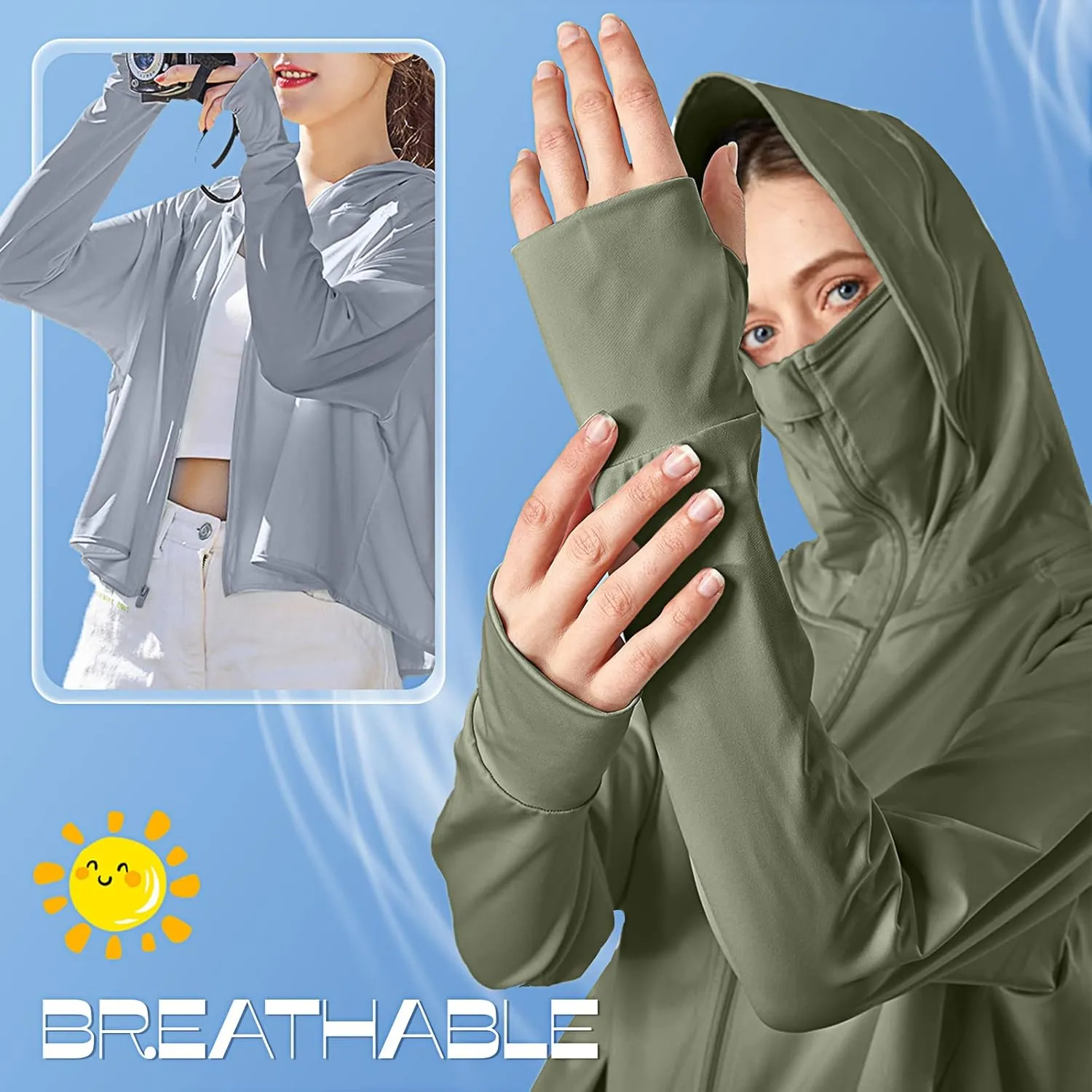 Hercicy 2 Pcs UV Protection Clothing Sun Protection Hoodie Jacket Full Zip UV Block Clothing for Women
