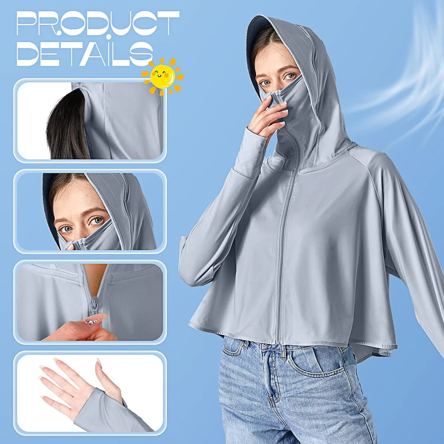 Hercicy 2 Pcs UV Protection Clothing Sun Protection Hoodie Jacket Full Zip UV Block Clothing for Women