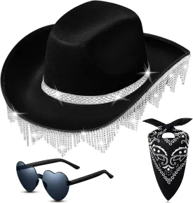 Hercicy Glitter Cowboy Hat for women Rhinestone Sparkly Cowgirl Hat for Concert Birthday Party Renaissance