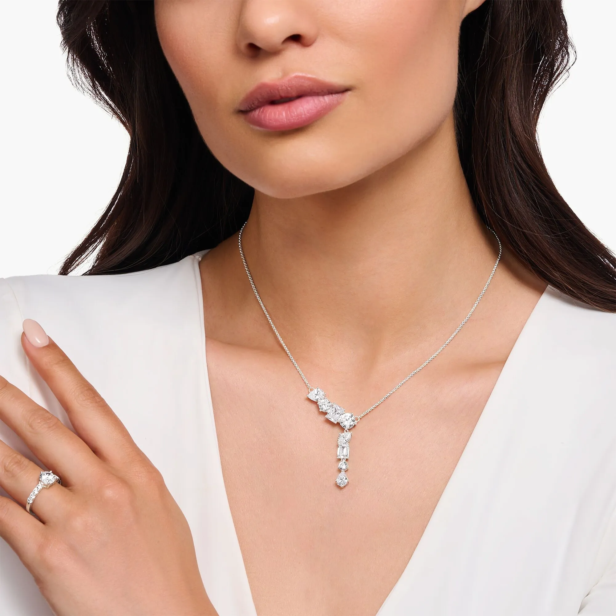 Heritage Glam Necklace in Y-shape with white zirconia
