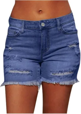 hlysgo Jeans Shorts for Women Mid Rise Ripped Jean Shorts Stretchy Frayed Raw Hem Casual Denim Shorts 2024 Summer Shorts