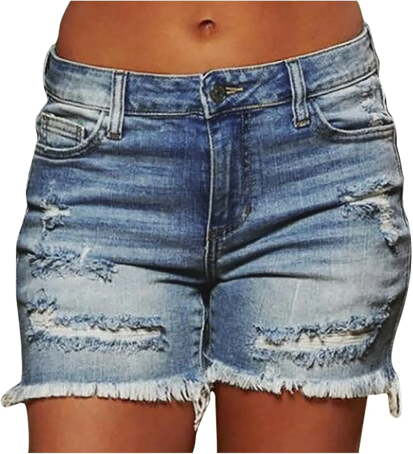 hlysgo Jeans Shorts for Women Mid Rise Ripped Jean Shorts Stretchy Frayed Raw Hem Casual Denim Shorts 2024 Summer Shorts
