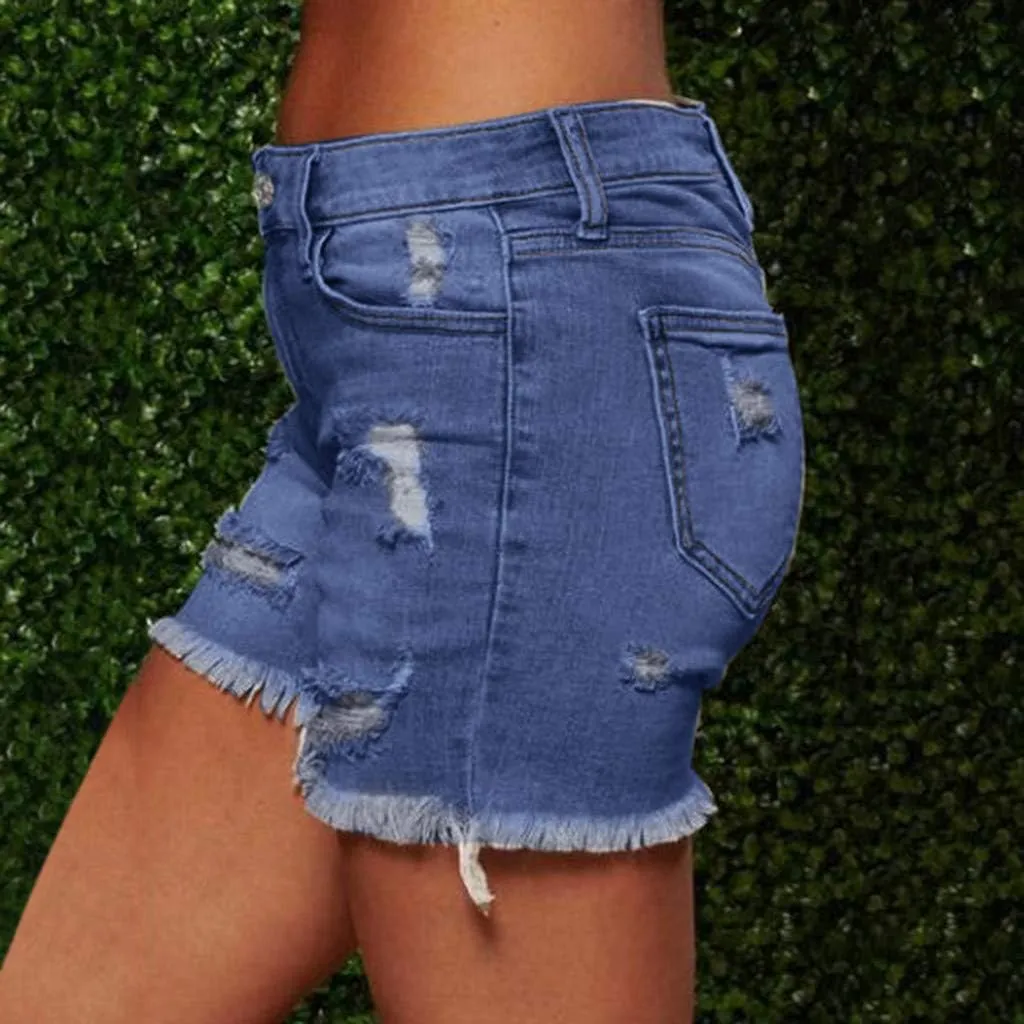 hlysgo Jeans Shorts for Women Mid Rise Ripped Jean Shorts Stretchy Frayed Raw Hem Casual Denim Shorts 2024 Summer Shorts