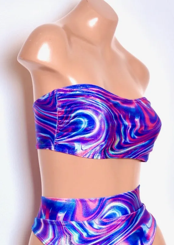 Hologram Swim Bandeau in Blue Swirl