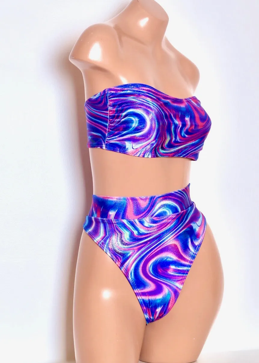 Hologram Swim Bandeau in Blue Swirl