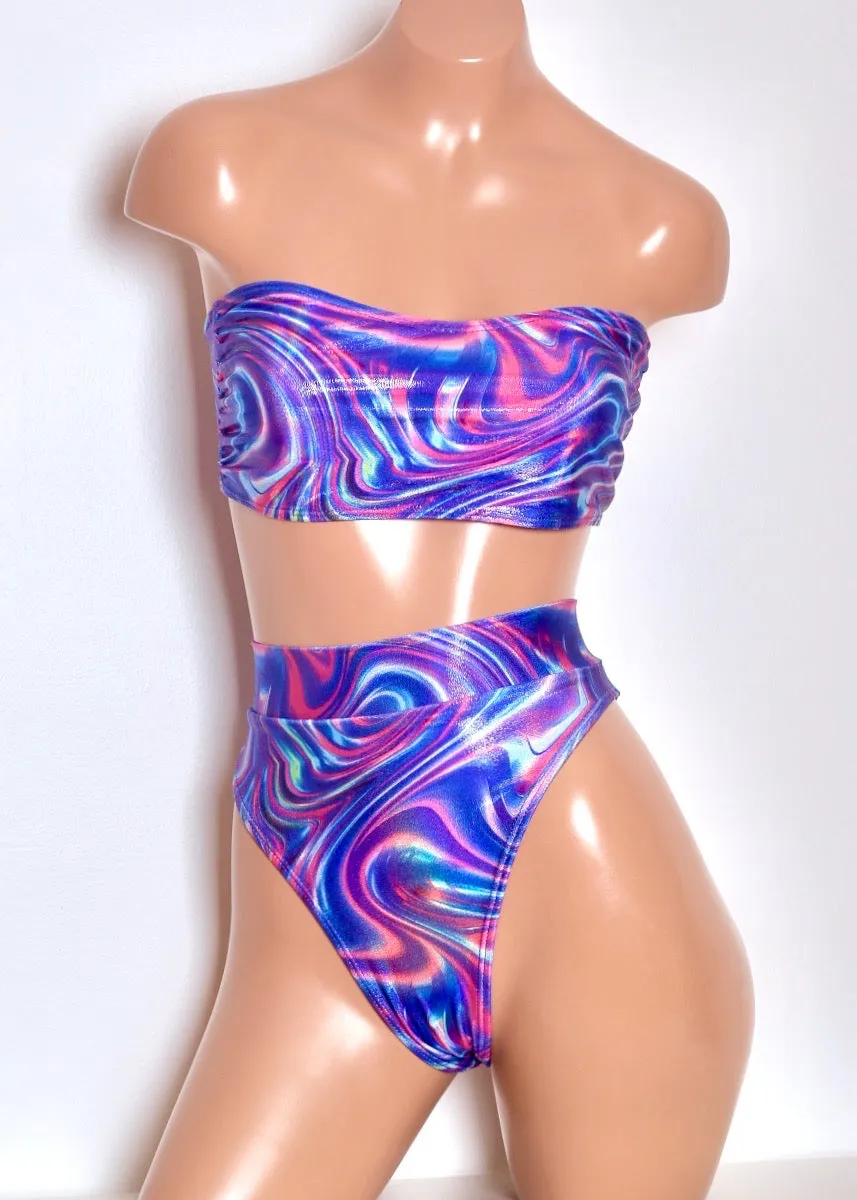 Hologram Swim Bandeau in Blue Swirl