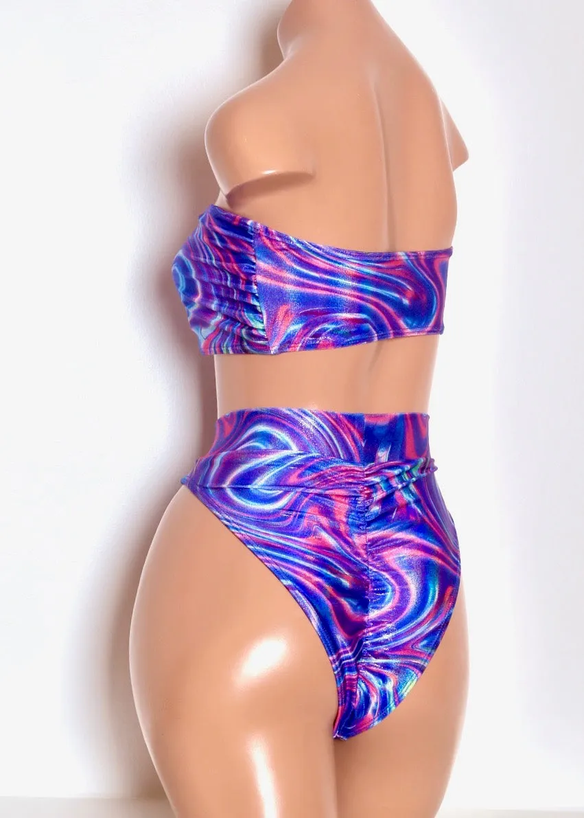 Hologram Swim Bandeau in Blue Swirl