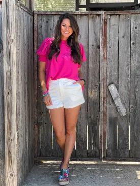 Iris White Textured Shorts