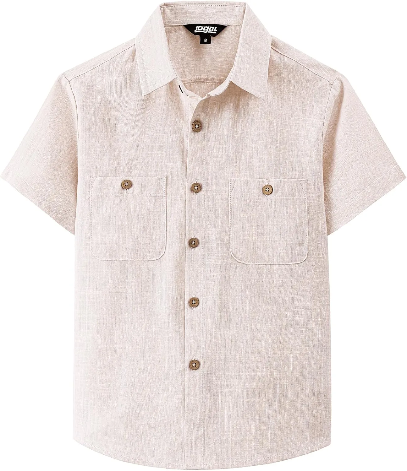 JOGAL Boys Chambray Shirts Short Sleeve Button Down Casual Cotton Woven Shirt with Two Pockets for Kids 6-14 Years