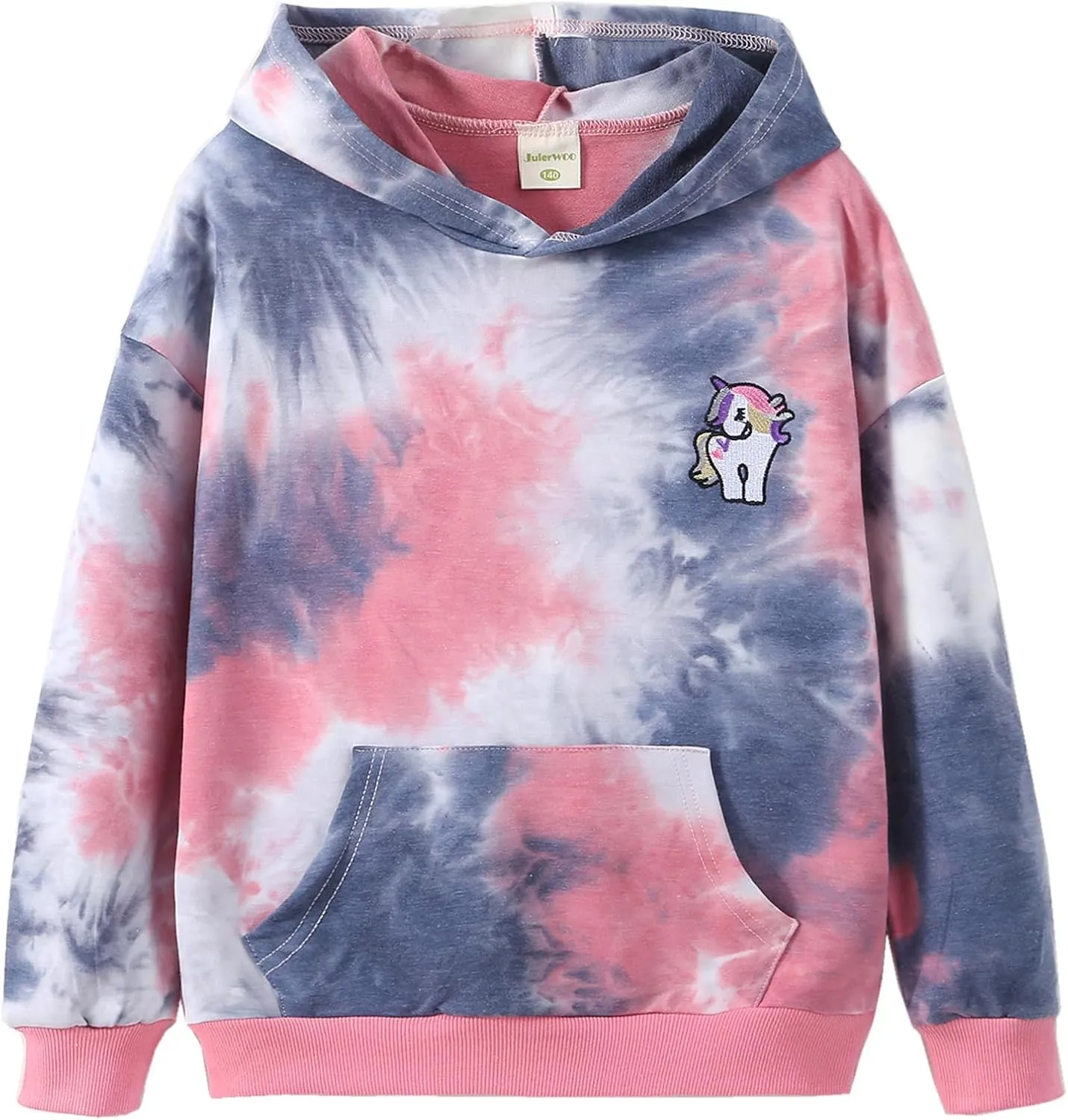 Julerwoo Girl's Rainbow & Unicorn Cotton Hoodie Tie dye Printed Sweatshirt Pullover Tops for Toddlers Girls