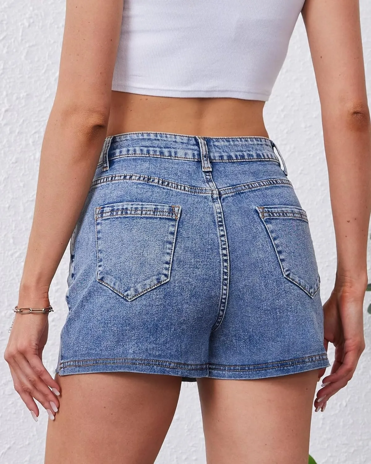 KDF Denim Skort for Women Denim Skirt with Shorts Frayed Raw Hem Mini Skort Blue Jean Skirt for Women Jean Skort
