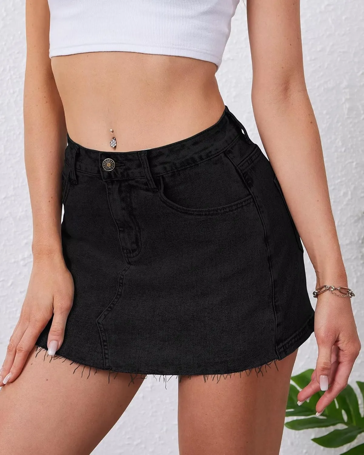 KDF Denim Skort for Women Denim Skirt with Shorts Frayed Raw Hem Mini Skort Blue Jean Skirt for Women Jean Skort