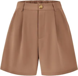 KIRUNDO Shorts for Women Dressy Casual Summer Elastic Waist in The Back Pleated Wide Leg Tailored Work Trouser Shorts