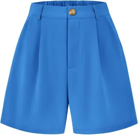 KIRUNDO Shorts for Women Dressy Casual Summer Elastic Waist in The Back Pleated Wide Leg Tailored Work Trouser Shorts