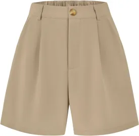 KIRUNDO Shorts for Women Dressy Casual Summer Elastic Waist in The Back Pleated Wide Leg Tailored Work Trouser Shorts