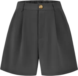 KIRUNDO Shorts for Women Dressy Casual Summer Elastic Waist in The Back Pleated Wide Leg Tailored Work Trouser Shorts