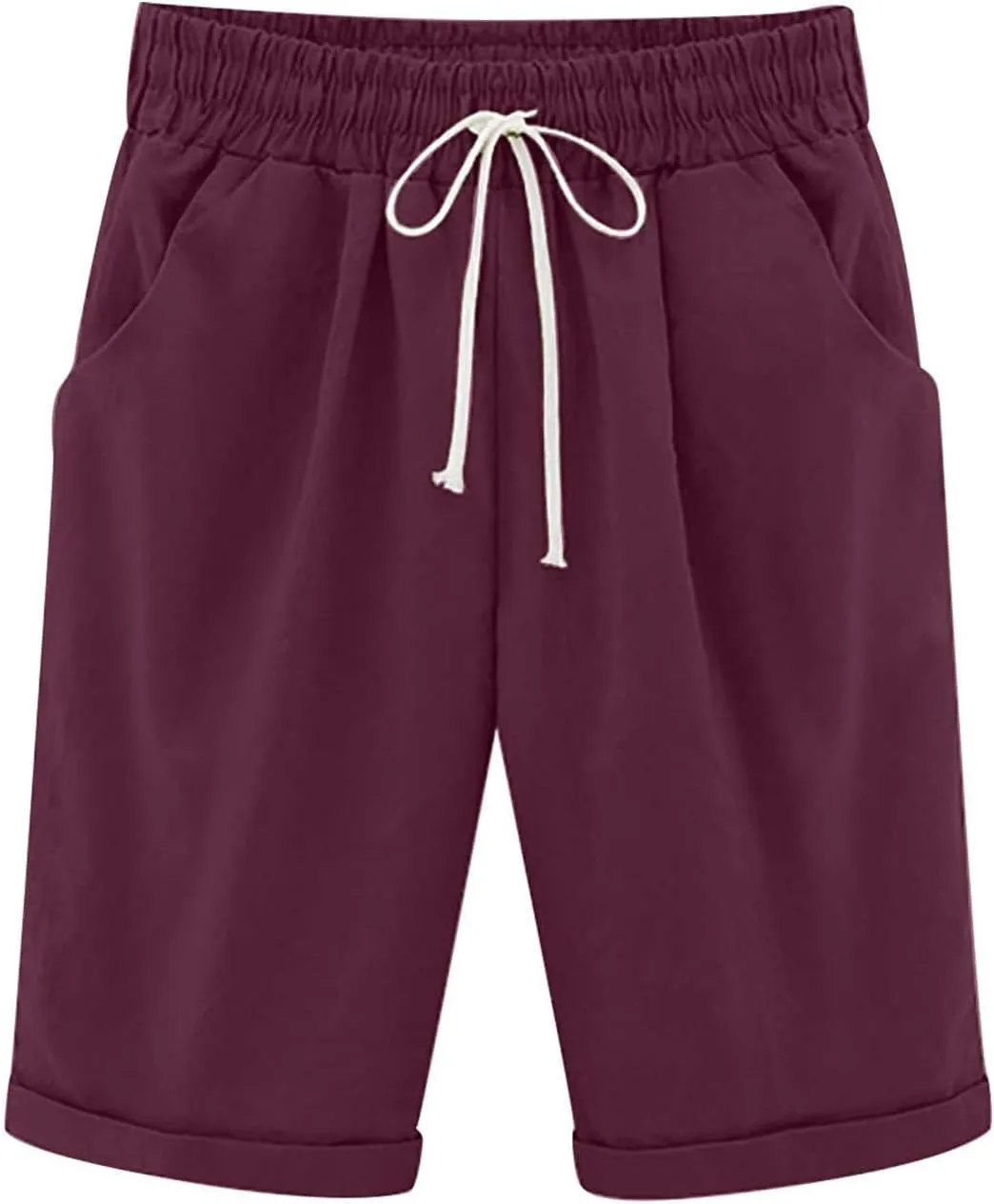 LRMQS Bermuda Shorts for Women Trendy Summer 2024 Beach Drawstring Knee Length Shorts Loose Fit Resort Wear Fashion Clothes