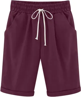 LRMQS Bermuda Shorts for Women Trendy Summer 2024 Beach Drawstring Knee Length Shorts Loose Fit Resort Wear Fashion Clothes