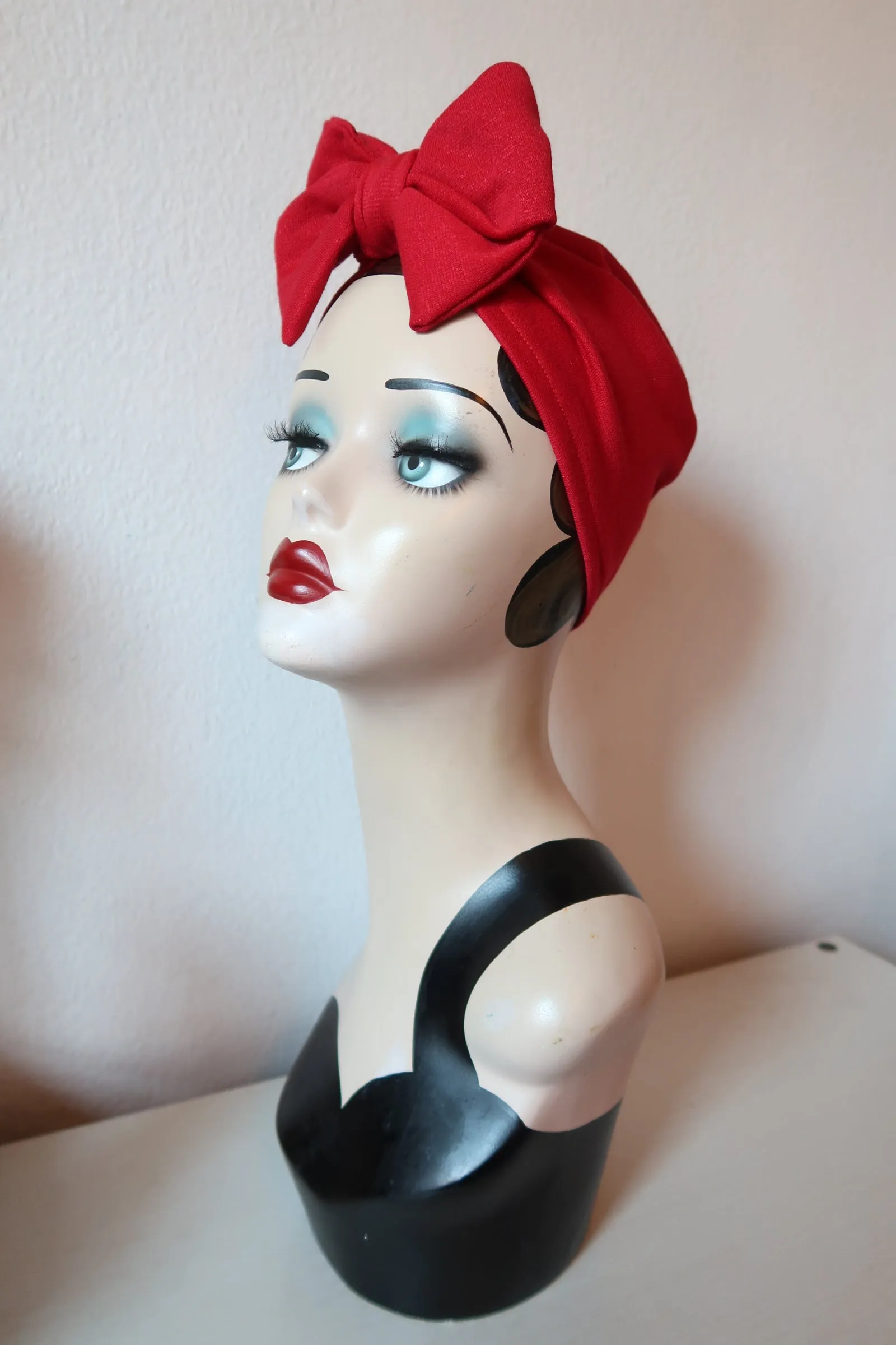 Made To Order: BOW KNOT 1940s Pre-tied Stretchy Turban in 8 colours: red, black, leopard, olive green, mustard, rust, grey & navy.
