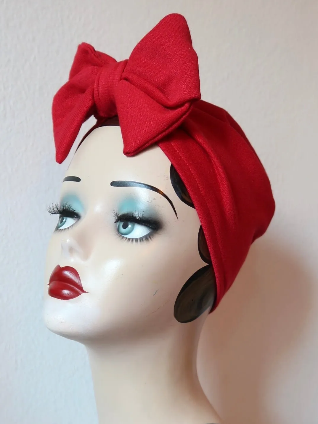 Made To Order: BOW KNOT 1940s Pre-tied Stretchy Turban in 8 colours: red, black, leopard, olive green, mustard, rust, grey & navy.