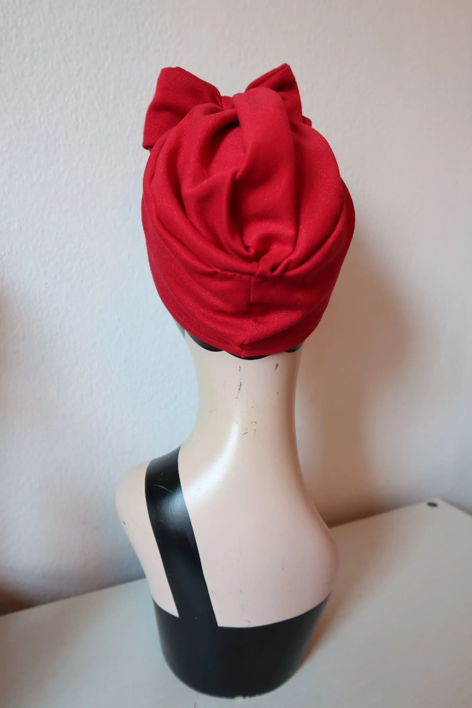 Made To Order: BOW KNOT 1940s Pre-tied Stretchy Turban in 8 colours: red, black, leopard, olive green, mustard, rust, grey & navy.