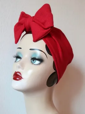 Made To Order: BOW KNOT 1940s Pre-tied Stretchy Turban in 8 colours: red, black, leopard, olive green, mustard, rust, grey & navy.