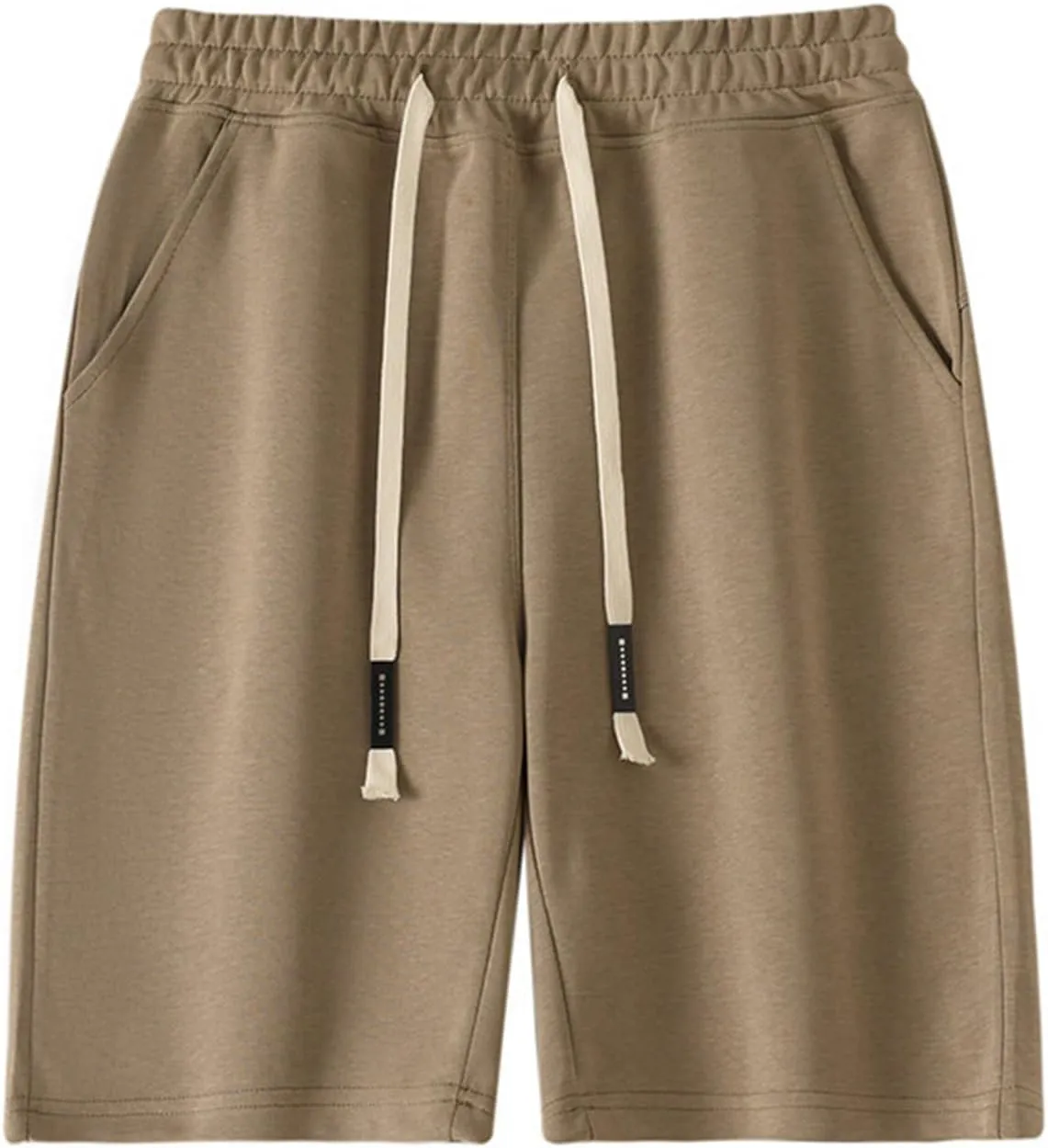 Men's Athletic Shorts Elastic Waist Knee Length Workout Short Pants with Drawstring Plus Size Loose Fit Solid Shorts