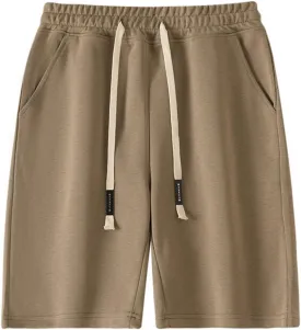 Men's Athletic Shorts Elastic Waist Knee Length Workout Short Pants with Drawstring Plus Size Loose Fit Solid Shorts