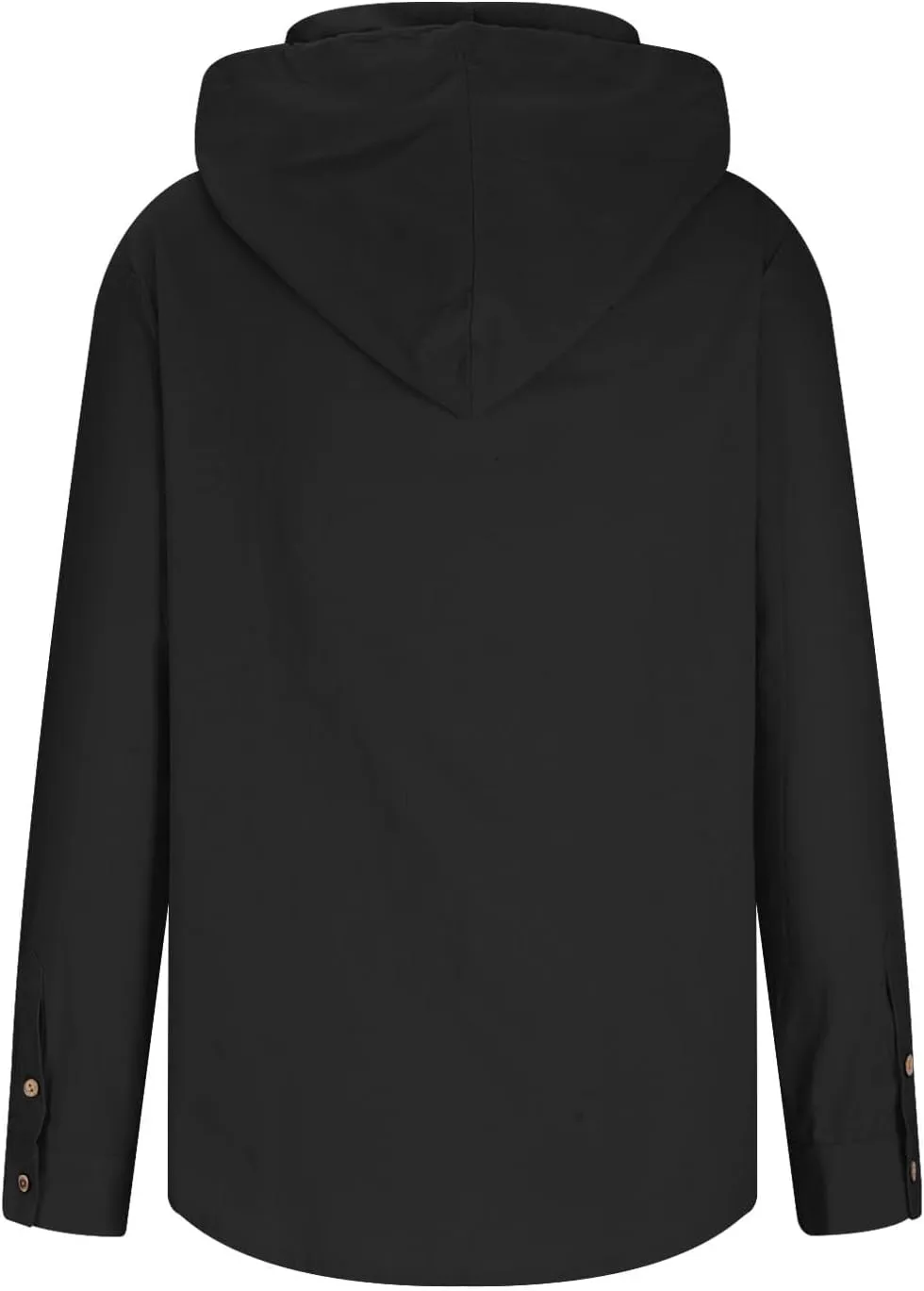 Men's Beach Vacation Long-Sleeved Shirt Cotton Linen Hooded Sweater Lightweight Casual Button Drawstring Blouse