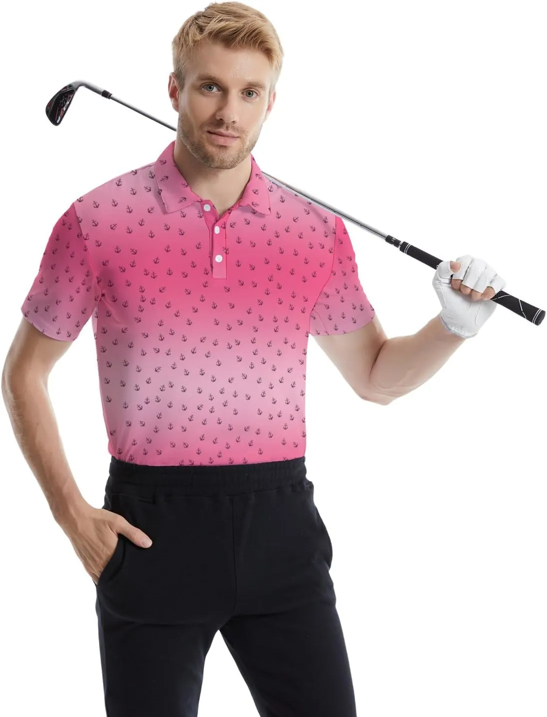 Men's Funny Golf Polo Shirts Quick Dry Blue Cartoon Short Sleeve Polo Shirts