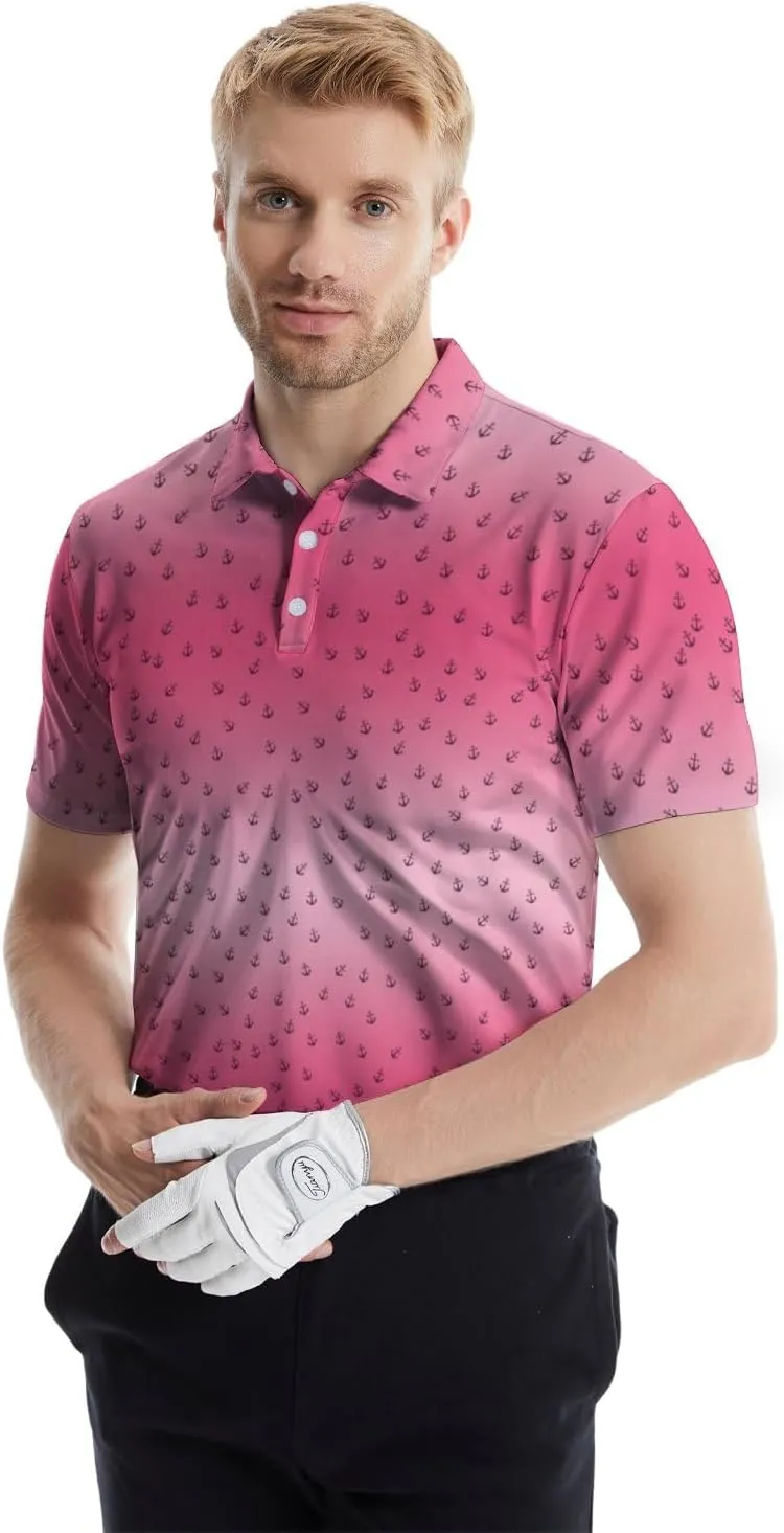 Men's Funny Golf Polo Shirts Quick Dry Blue Cartoon Short Sleeve Polo Shirts