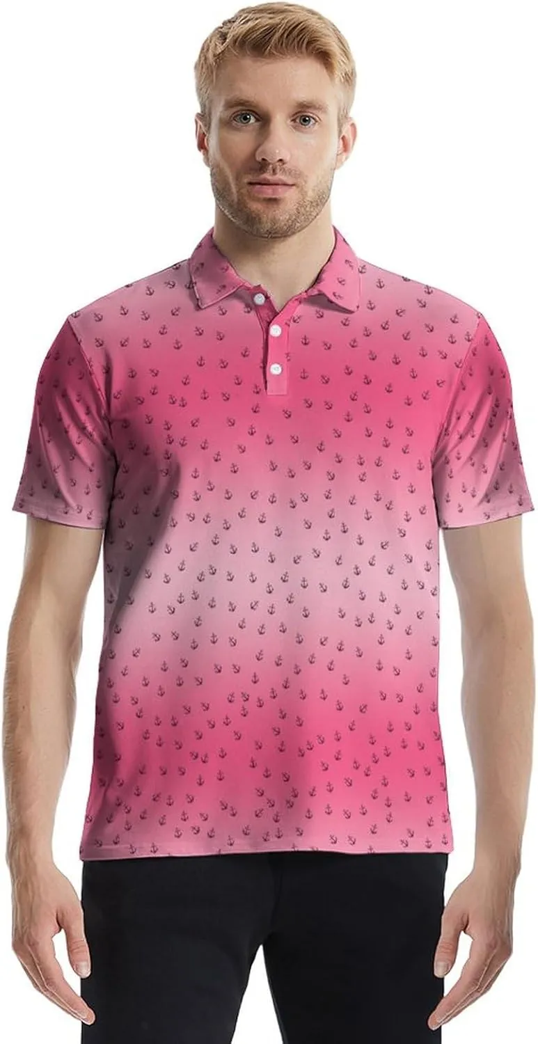 Men's Funny Golf Polo Shirts Quick Dry Blue Cartoon Short Sleeve Polo Shirts