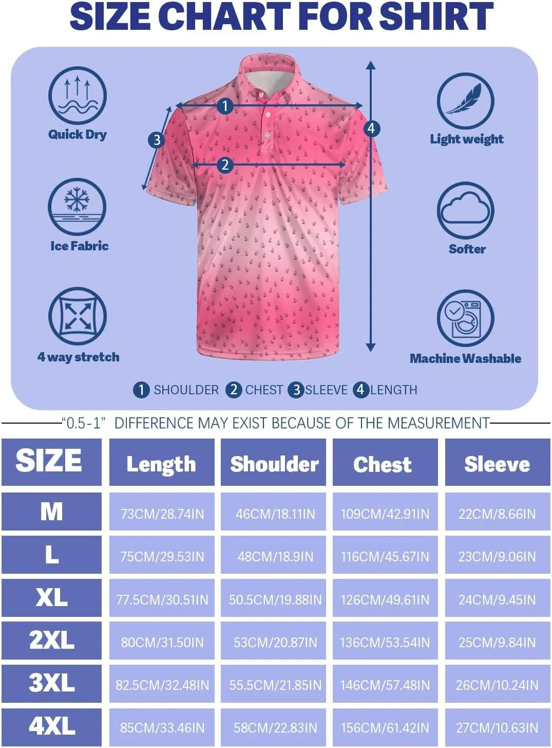 Men's Funny Golf Polo Shirts Quick Dry Blue Cartoon Short Sleeve Polo Shirts