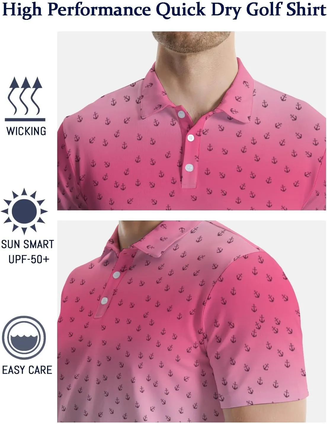 Men's Funny Golf Polo Shirts Quick Dry Blue Cartoon Short Sleeve Polo Shirts