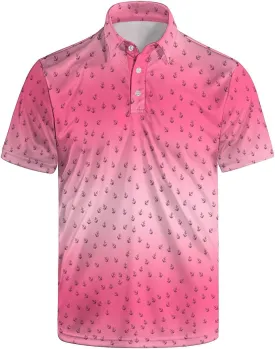 Men's Funny Golf Polo Shirts Quick Dry Blue Cartoon Short Sleeve Polo Shirts