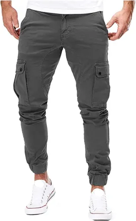 Men's Tapered Hiking Cargo Twill Pants Elastic Waist Trousers Jogger Chino Pant Slim Fit Work Trousers with Athletics Pocket (Dark Gray,3X-Large)